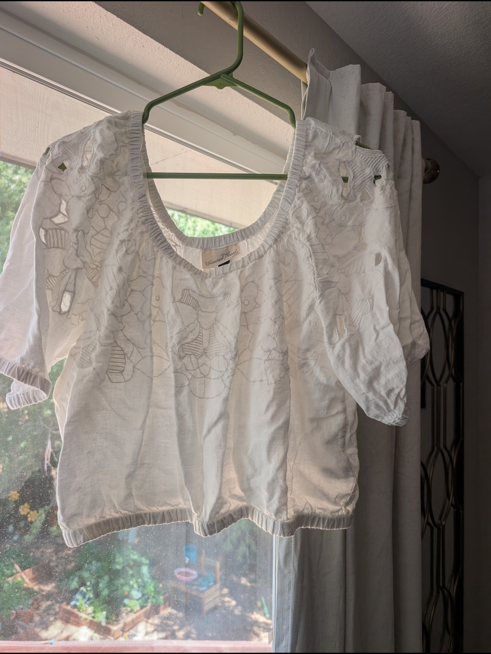 White Embroidered Peasant Top - Unbranded